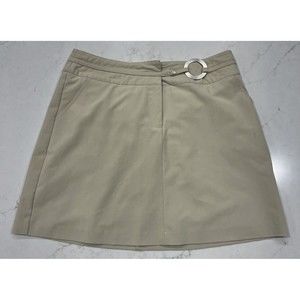 ISISPORT Sz 12 Poly Rayon Stretch Athletic Skort Khaki Silver Ring Zip Golf
